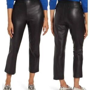 Halogen Faux Leather Pants Womens Size 24 Cropped High Waisted Black Flare Leg